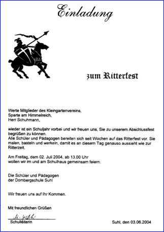 Einladung -  Ritterfest- Dombergschule